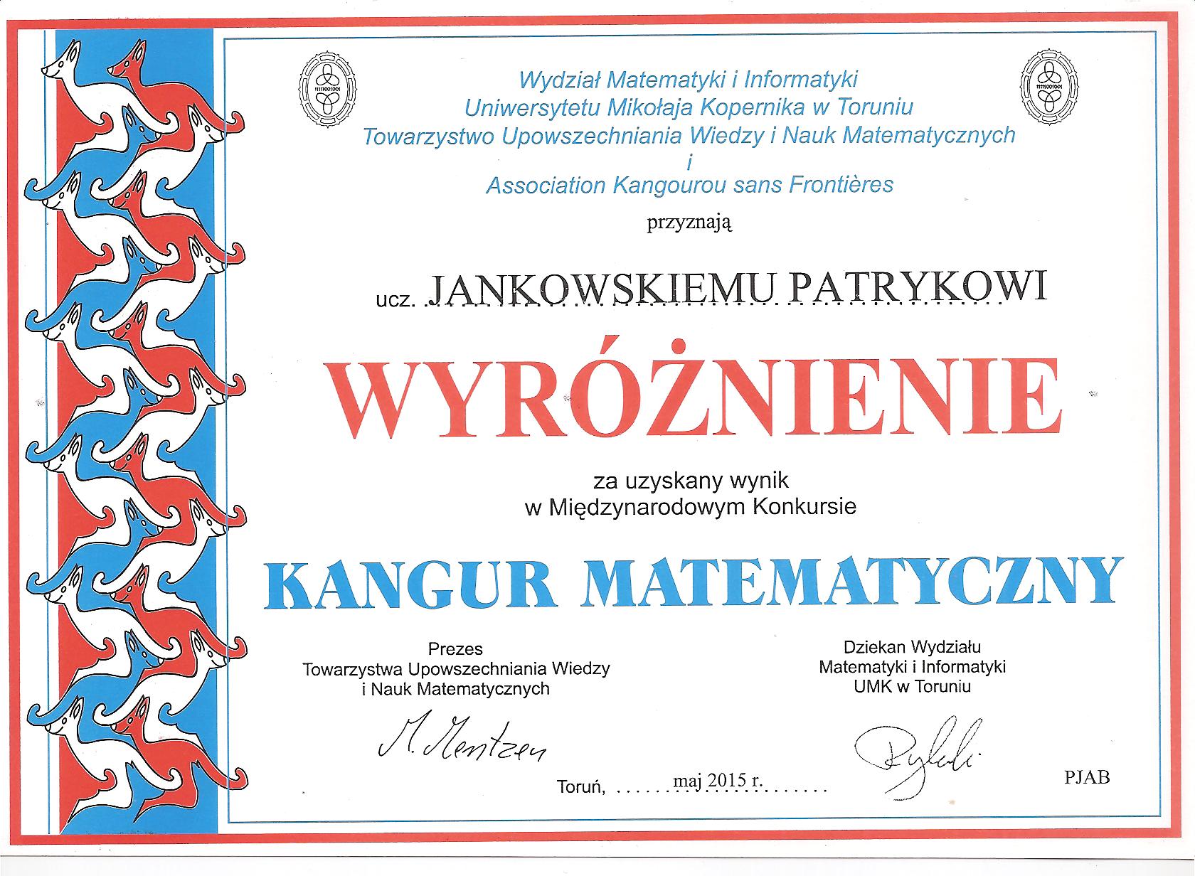 Podsumowanie Mi�dzynarodowego Konkursu Kangur Matematyczny 2015