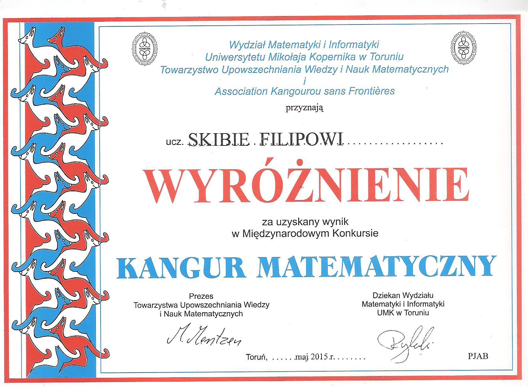 Podsumowanie Mi�dzynarodowego Konkursu Kangur Matematyczny 2015