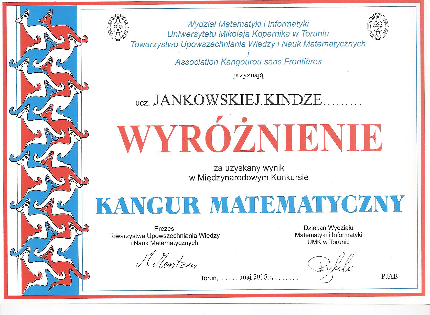 Podsumowanie Mi�dzynarodowego Konkursu Kangur Matematyczny 2015