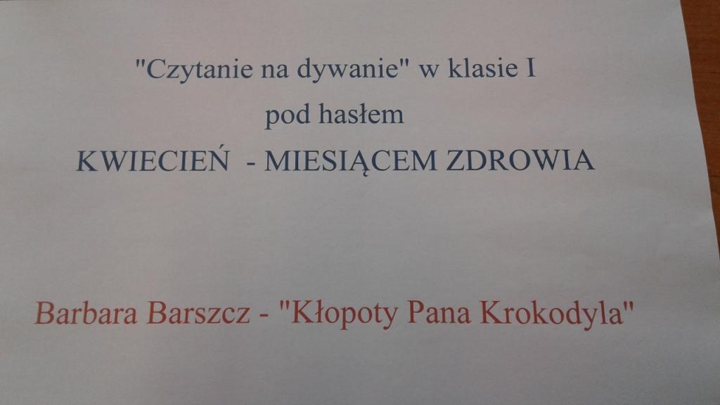 Kolejna akcja Czytanie na dywanie w klasie pierwszej